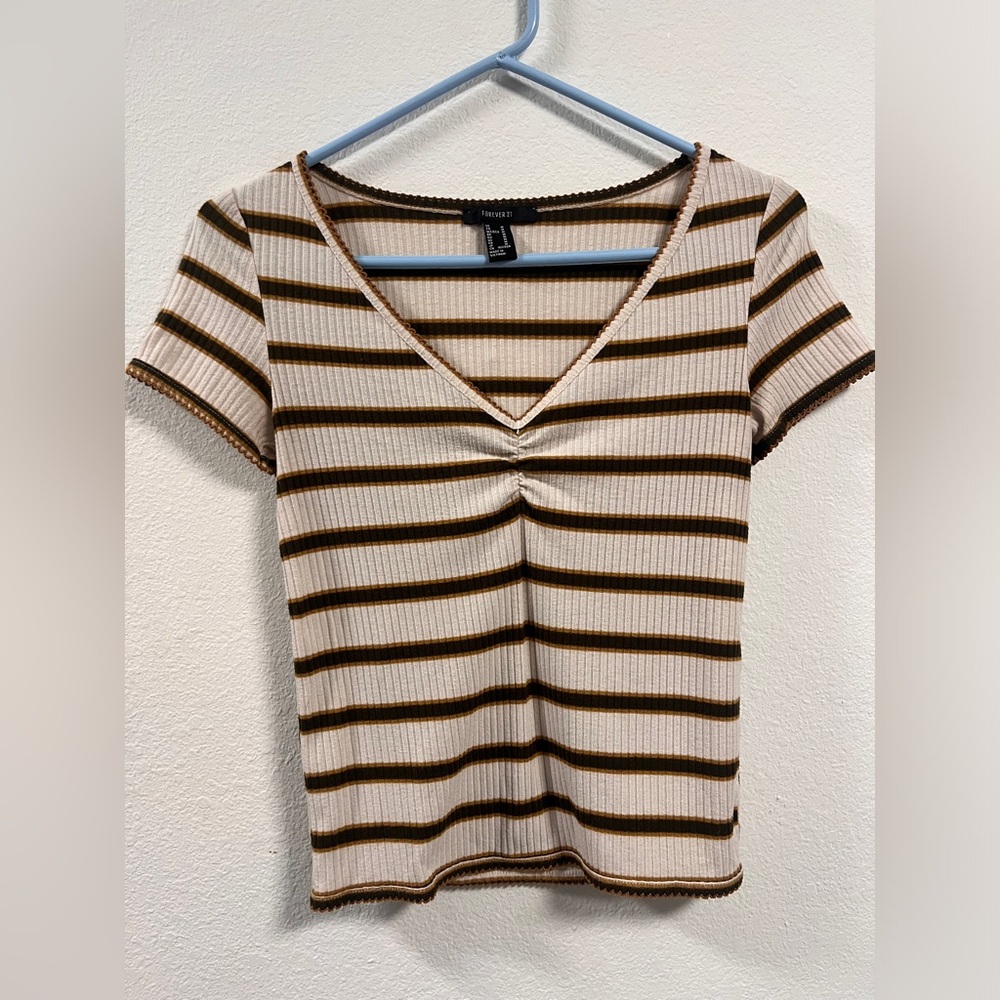 Forever 21 Stripped Fitted V-neck Blouse